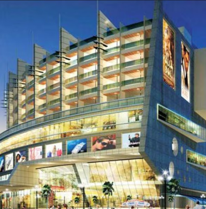 Beautiful exterior view of Lake City Mall in Thane, modern architecture with blue sky